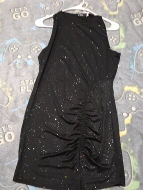 CBR Black Ruched Sleeveless Sparkle Dress